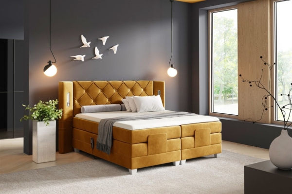 Boxspringbett Elektrisch Bett STEVE 180x200cm in Stoff Fresh Senfgelb
