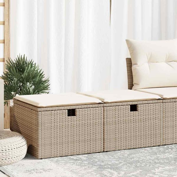 vidaXL 2-tlg. Garten-Sofagarnitur mit Kissen Beige Poly Rattan Akazie 3328671