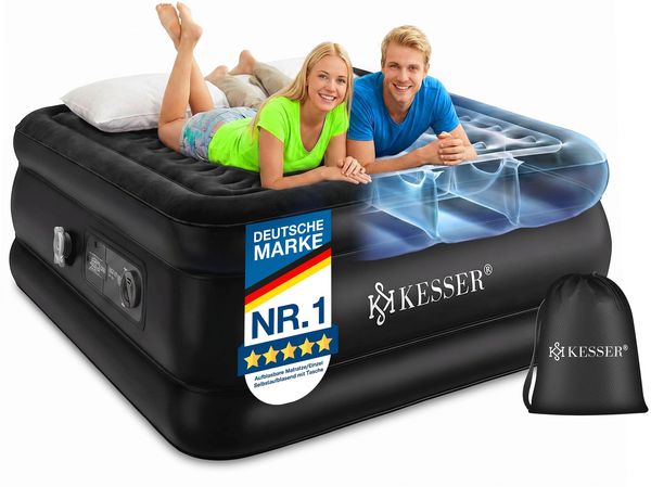 KESSER® Aufblasbare Matratze Luftbett mit eingebauter elektrischer Pumpe integrierte erhöhte aufblasbare Matratze für Übernachtungsgäste mit Aufbewahrungstasche Schwarz, Einzel
