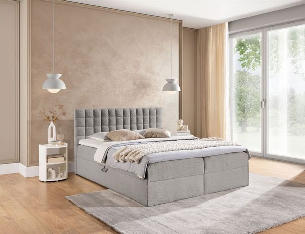 Boxspringbett Schlafzimmerbett TORIBO PREMIUM 140x220cm Stoff Coral Grau