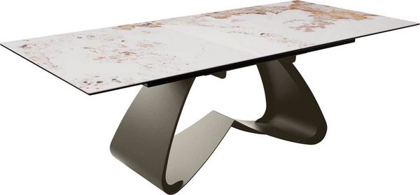 Esstisch Edge 180-220x100 Keramik Minas Melange Weiß-Beige W-Gestell Effektfinish Titan Ausziehbar
