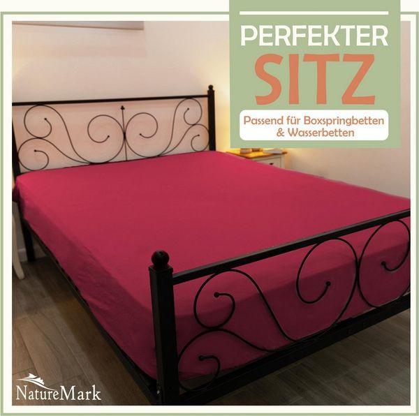 NatureMark Spannbettlaken Mikrofaser Spannbetttuch, Polyester, Gummizug: rundum, viele Größen und Farben Markenware, 200x220 cm, Bordeaux rot