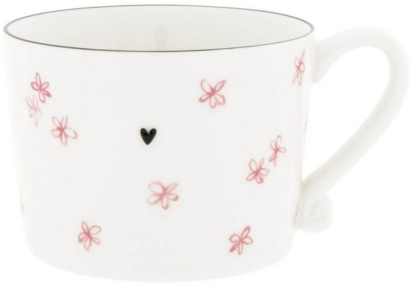 Bastion Collections Cappuccinotasse Rosa Blumenmuster, handbemalte Keramik Kaffeetasse, Landhausstil