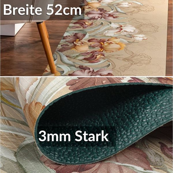 ANRO Küchenläufer RANNA Bodenmatte Flurläufer Teppichläufer Küchenteppich, eckig, Höhe: 3 mm, Meterware rutschfest 100cm Aquarell Beige wasserdicht
