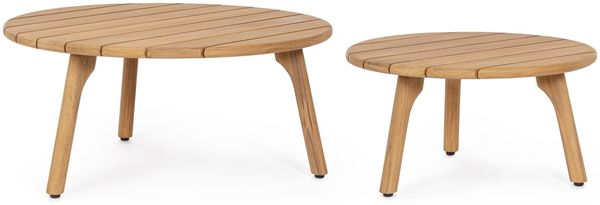 Gartencouchtisch Atirag 2er-Set aus Teakholz, modern skandinavisch, rund, natur, für Outdoor