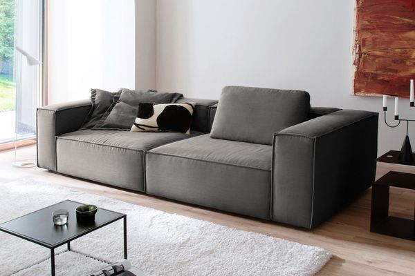 KAWOLA Sofa CARMO 3-Sitzer Feincord anthrazit 68 x 118 x 306 cm
