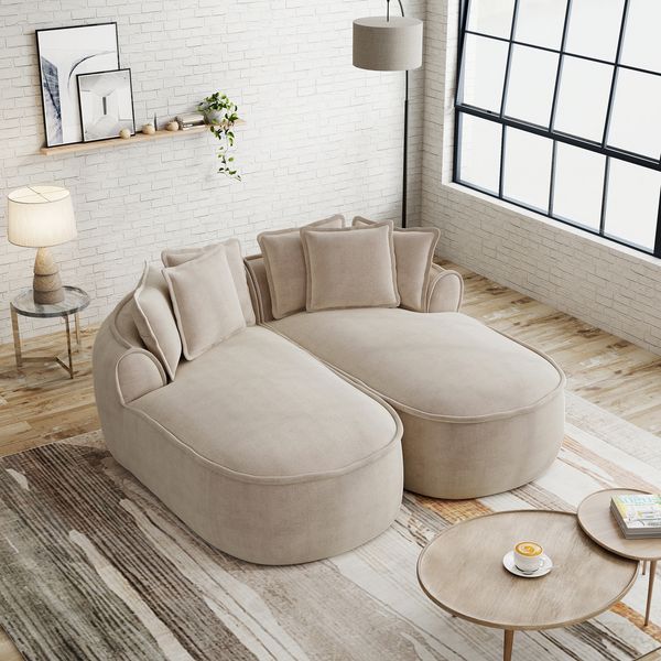 Flieks Chenille Cloud Sofa 2-Sitzer, modulares Doppelsofa ohne Rahmen, mit extra großer Doppel-Chaiselongue, inkl. Kissen, kein Aufbau nötig, Beige