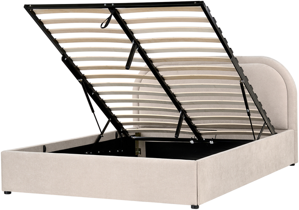 Bett mit Stauraum QUILLIEN Chenillegewebe Hellbeige 140 x 200 cm