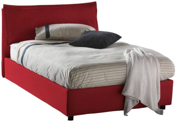 Dmora Doppelbett Attinia, Bettkasten mit Stoffbezug, 100 % Made in Italy, Öffnung vorne, inklusive Matratze 120 x 190 cm, Rot