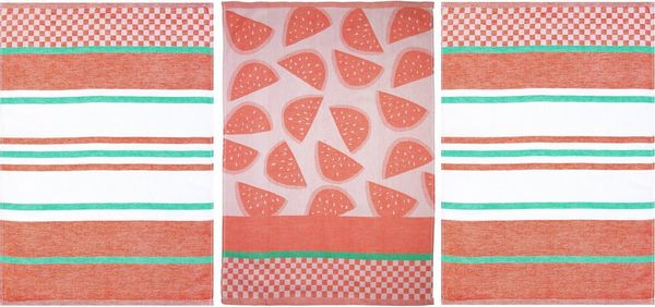 stuco Geschirrtuch Summer Fruits Melone, (Set, 3-tlg, 1x Geschirrtuch Früchte-Motiv,2 weitere Geschirrtücher Streifenoptik), Jacquardgewebe