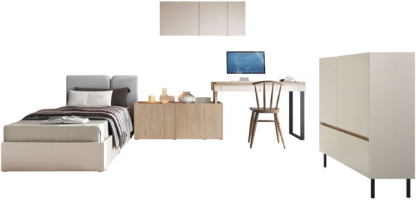 Jugendzimmer-Set Luca II (Farbe: Sandbeige / Geölte Eiche + Portland Ash, Größe: 90 x 200)