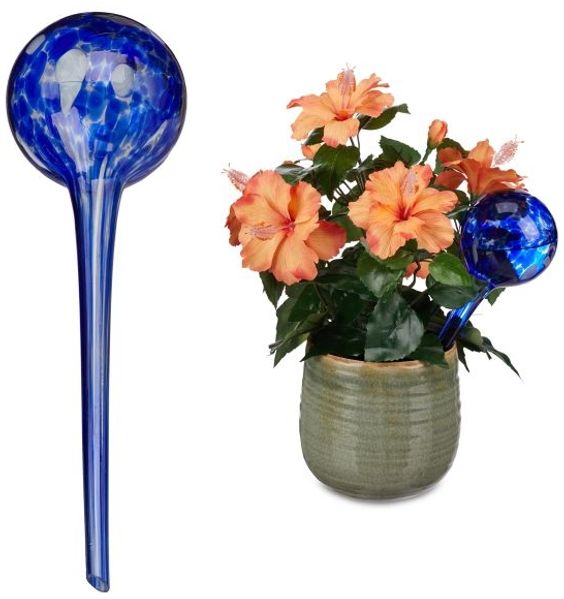 Relaxdays 6 x Bewässerungskugel Glas blau