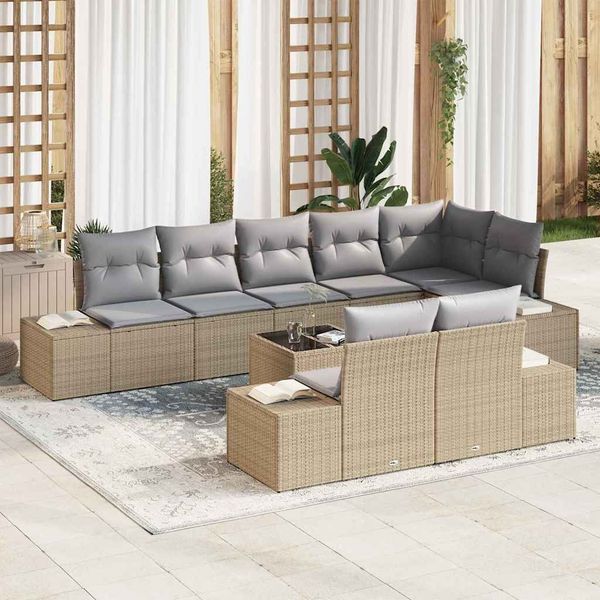 vidaXL Gartensofa-set mit Speicher Beige und Hellgrau Poly Rattan 3355789