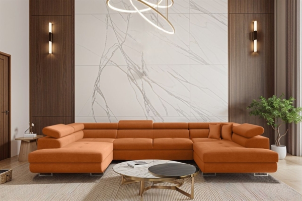 Wohnlandschaft Schlafsofa Sofa CARMELO in Stoff Nova Orange