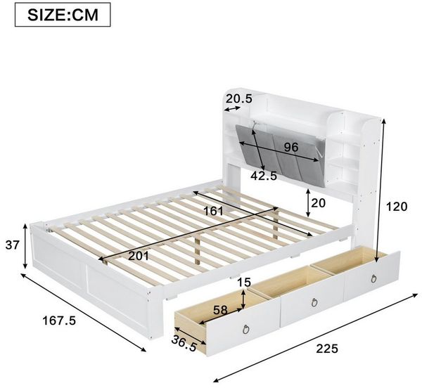 autolock Holzbett Doppelbett Rahmen aus Kiefer mit Klapptür-Fach & gepolstertem Kopfteil (160x200 cm), Bettgestell Einzelbett für Kinder, Jugendliche & Erwachsene, Samt