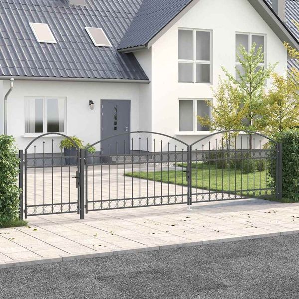 vidaXL Gartentor mit gewölbtem Oberteil Assen Grau 500 x 75 cm Stahl 42008958