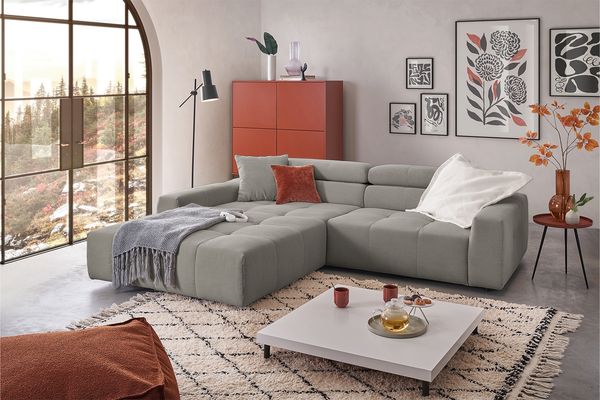 KAWOLA Sofa RENO Ecksofa Feincord grau Longchair links 68 x 217 x 258 cm