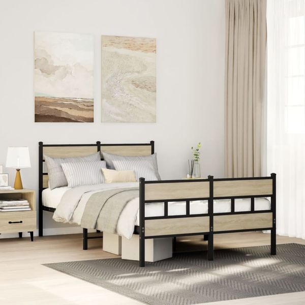 vidaXL Metallbett ohne Matratze Sonoma-Eiche 120x190 cm 4017117