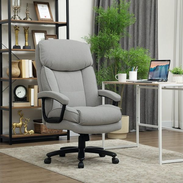 HOMCOM Bürostuhl Ergonomisch Schreibtischstuhl mit Wippfunktion, Leinenoptik (PC Stuhl, 1 St), Bis 200 kg belastbar