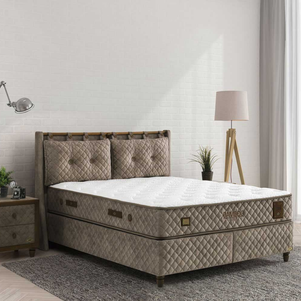 Bambi Boxspringbett Funktionsbett mit Matratze mit 7 Schichten Höhe 30 cm Matratze Bamboo Sleep 160x200 mit 2 Nachttischen