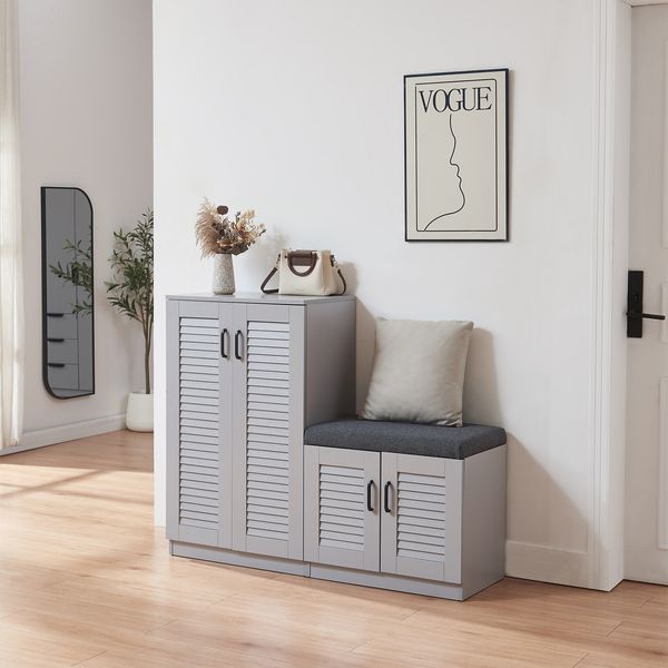 Schuhschrank Løten mit Sitzbank 120x36x97 cm Grau [en. casa]