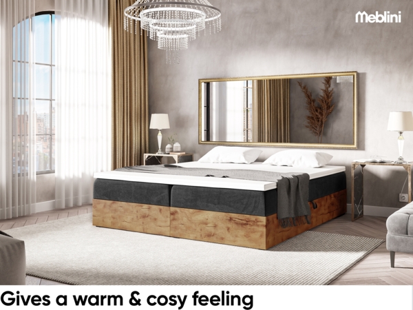 MEBLINI Boxspringbett LOFTY BOX 120x220 cm mit Bettkasten - H4/Schwarz Samt Polsterbett - Doppelbett mit Topper & Taschenfederkern-Matratze Bild 4