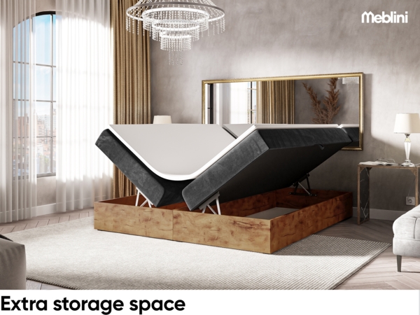 MEBLINI Boxspringbett LOFTY BOX 120x220 cm mit Bettkasten - H4/Schwarz Samt Polsterbett - Doppelbett mit Topper & Taschenfederkern-Matratze Bild 5