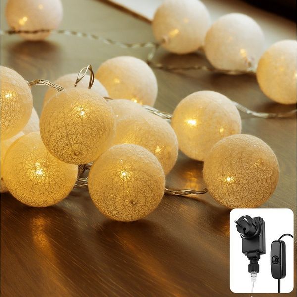 COZY HOME LED-Lichterkette Cotton Balls - Strombetrieben, 20 LED I 6m I Warmweiße LED-Cotton Ball I Hausbett Bunt Deko
