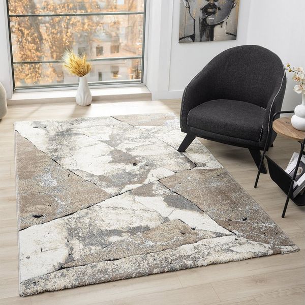 Vimoda Teppich Kurzflor Modern, Marmor Motiv Weich & dicht, Rechteckig, Höhe: 14 mm, Grau Natur Steinmuster, Teppich Wohnzimmer Schlafzimmer, Küche