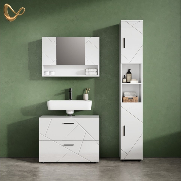 Livinity® Badezimmerspiegelschrank Ronco, Weiß Hochglanz, 80.1x55 cm