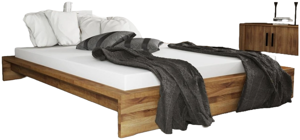 Bett Lubic 3 aus Wildeiche massiv 200x200 ohne Kopfteil mit Holzfußgestell