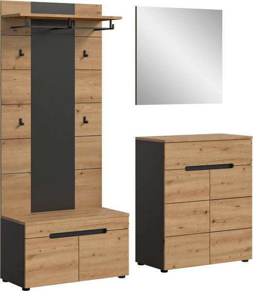 Home affaire Garderoben-Set REHAT, TOPSELLER!, 4-teilig, Breite 175 cm, individuell erweiterbar, (Set, 4-St, bestehend aus: Sitzbank, Paneel, Spiegel und Kommode), Garderobenkombination, Kombination, Set, Flurgarderobe, Diele