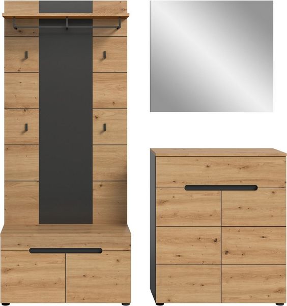 Home affaire Garderoben-Set REHAT, TOPSELLER!, 4-teilig, Breite 175 cm, individuell erweiterbar, (Set, 4-St, bestehend aus: Sitzbank, Paneel, Spiegel und Kommode), Garderobenkombination, Kombination, Set, Flurgarderobe, Diele Bild 3