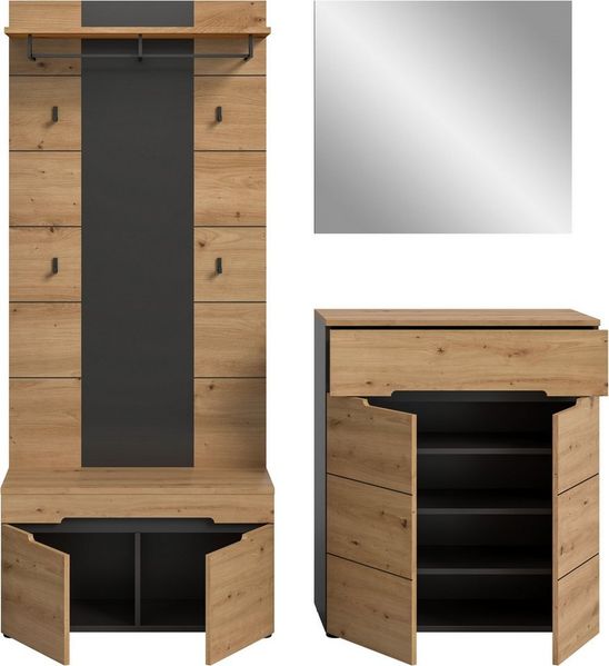 Home affaire Garderoben-Set REHAT, TOPSELLER!, 4-teilig, Breite 175 cm, individuell erweiterbar, (Set, 4-St, bestehend aus: Sitzbank, Paneel, Spiegel und Kommode), Garderobenkombination, Kombination, Set, Flurgarderobe, Diele Bild 4