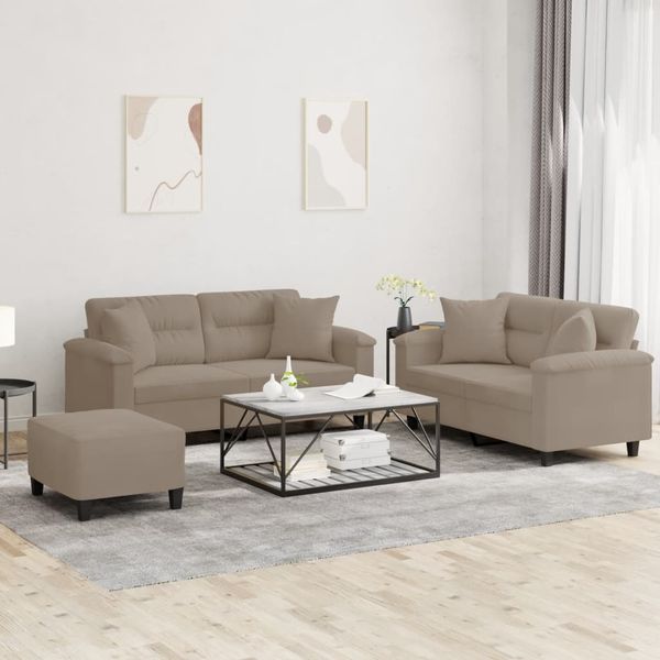 vidaXL 3-tlg. Sofagarnitur mit Kissen Taupe Mikrofasergewebe 3202332
