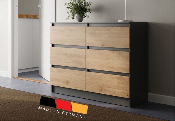 Home Collective Kommode mit 6 Schublade 80, 100, 120, 140 cm breit Holz Schrank (Highboard Anrichte Schlafzimmer Wohnzimmer Flur Büro Organizer), Kommode 120 cm breit Kommode Sideboard, Anthrazit mix Artisan-Eiche