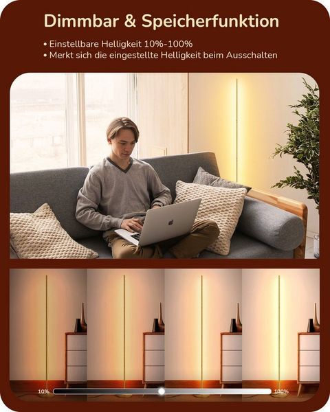 EDISHINE LED Stehlampe Wohnzimmer dimmbar, LED fest integriert, warmweiß, Minimalistische Stehleuchte
