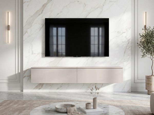 AX LIVING Barvo 2x100 cm TV Kommode Lowboard Beige Kaschmir Hängend