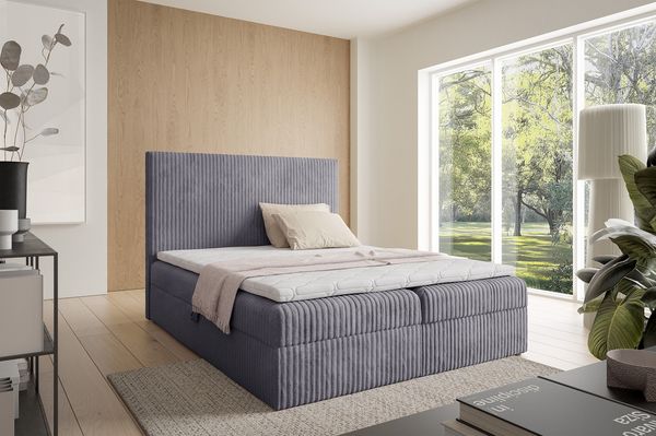 MEBLINI Boxspringbett TYLA 160x200 cm mit Bettkasten - H4/Dunkelgrau Plüsch Polsterbett - Doppelbett mit Topper & Taschenfederkern-Matratze