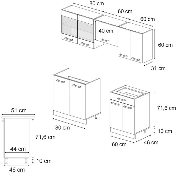 Küchenzeile R-Line Edelgrau/Goldkraft Eiche 200 cm , AP Marmor Vicco Bild 3