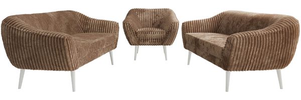 Wohnzimmerset, Möbelset PIRS 3-3-1, Armlehnen, Wellenfederung, weiße Füße, Dreisitzer Sofas mit Sessel, Polstermöbel Set - Braun Cord Bild 7