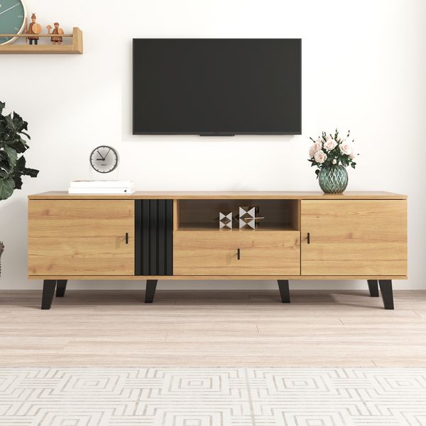 TV-Schrank 170cm×40cm×50,5 cm aus Holz und Schwarzdesign – eleganter TV-Ständer mit Stauraum