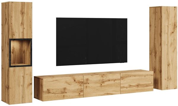 Home affaire Wohnwand BERLIN III, Vitrine Türschlag links/rechts wechselbar, (Komplett-Set, 3-St), moderne grifflose Mediawand Breite 260 cm, Vitrine mit Verglasung Bild 2
