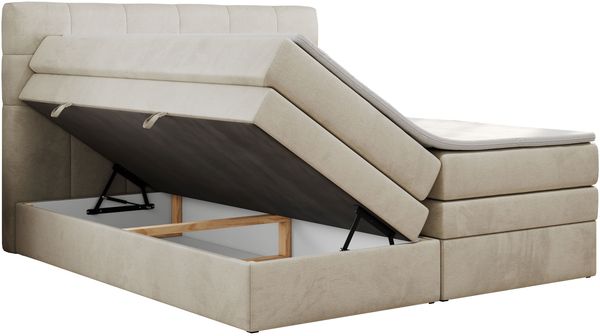 Boxspringbett mit Kopfteil und Topper, Polsterbett - LUKA-KING - 180x200cm - Beige Velours - H3 Bild 4