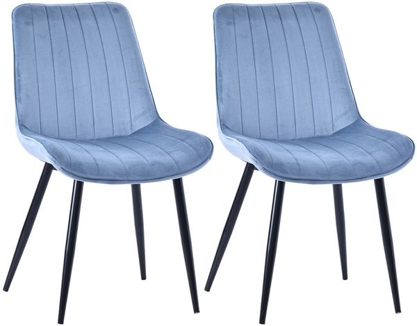 HOMAVO 2er-Set 'YZ1' Esszimmerstuhl mit Metallgestell, Samt blau, 53 x 62,5 x 88 cm