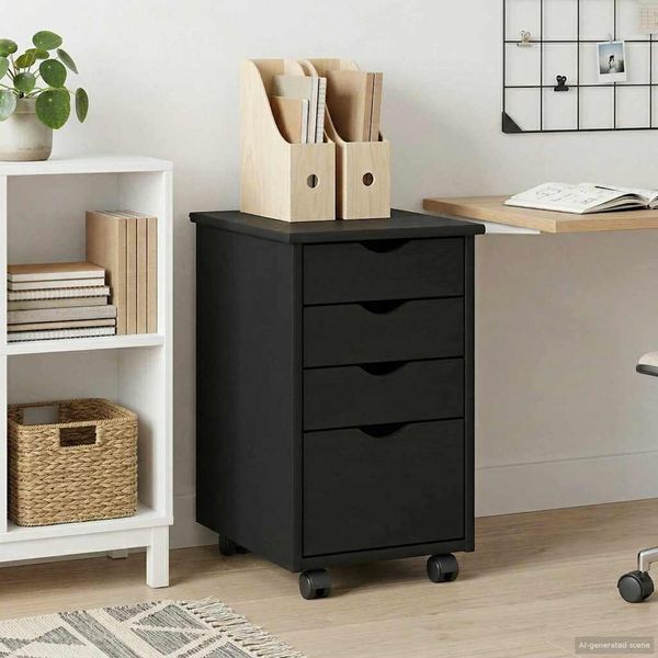 vidaXL Rollschrank Schwarz 34 x 39 x 56 cm Massives Kiefernholz 42028343