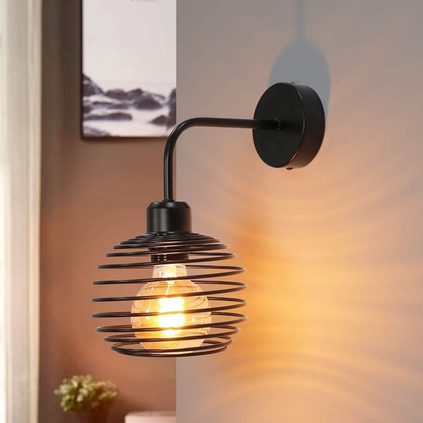 ZMH Vintage Wandleuchte Innenlampe Retro Wandbeleuchtung Schwarz Flurlampe E27