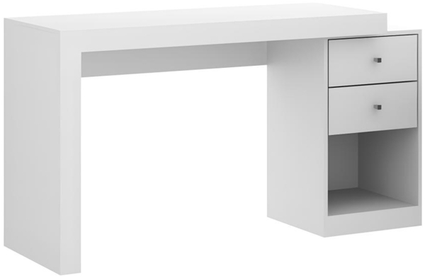 Vente-unique - Schreibtisch ausziehbar mit 2 Schubladen & 1 Ablage - Weiß - EVAN Bild 1