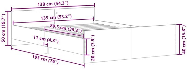 vidaXL Bettgestell mit Kopf- und Fußteil Betongrau, 135x190 cm Bild 10