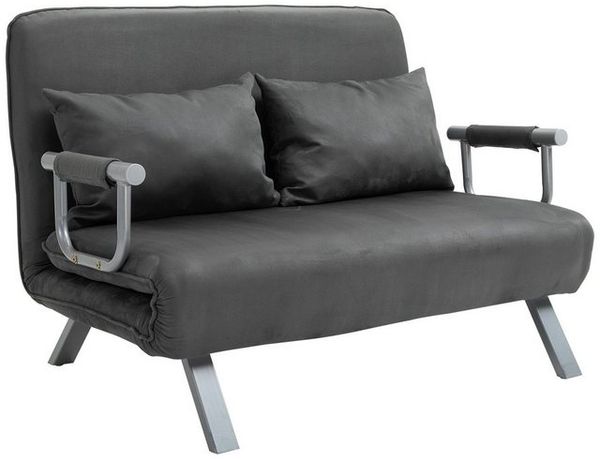 HOMCOM Schlafsofa Zweisitzer mit Bettfunktion, Einzelbett mit Kissen, Schlafsessel 1 Teile, für Wohnzimmer, Grau Bild 4